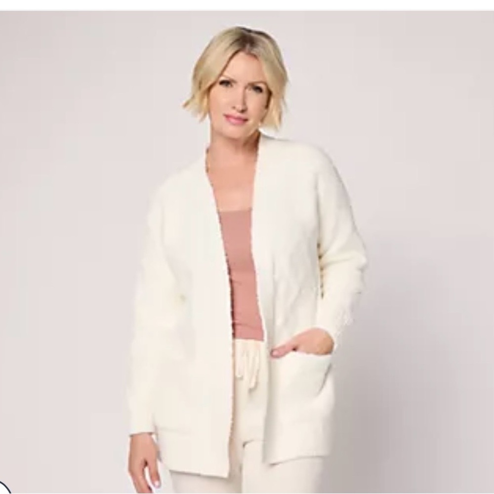 Barefoot Dreams CozyChic Knit Rib cardigan sweater 1X in Pearl
